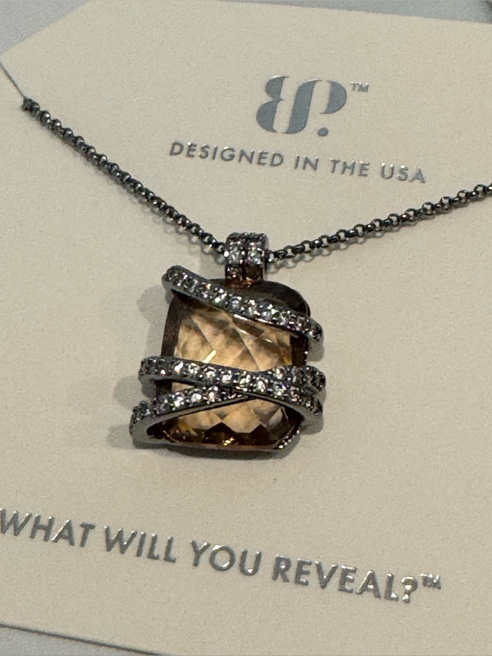 Bomb Party BP Smoky Quartz Pendant Hematite Necklace “Intertwined in You” NWOT